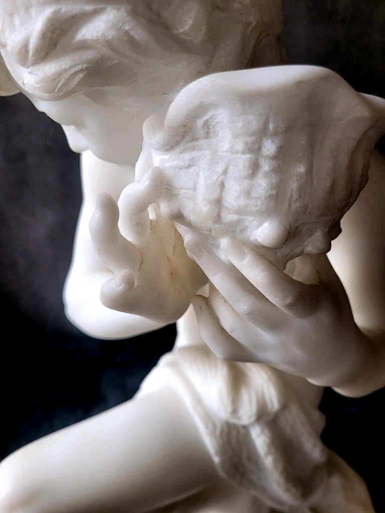 Sculpture d'après Carpeaux en Marbre "Le Petit Pêcheur Napolitain" signée PUGI -Ht46 cm - XIXe -photo-4