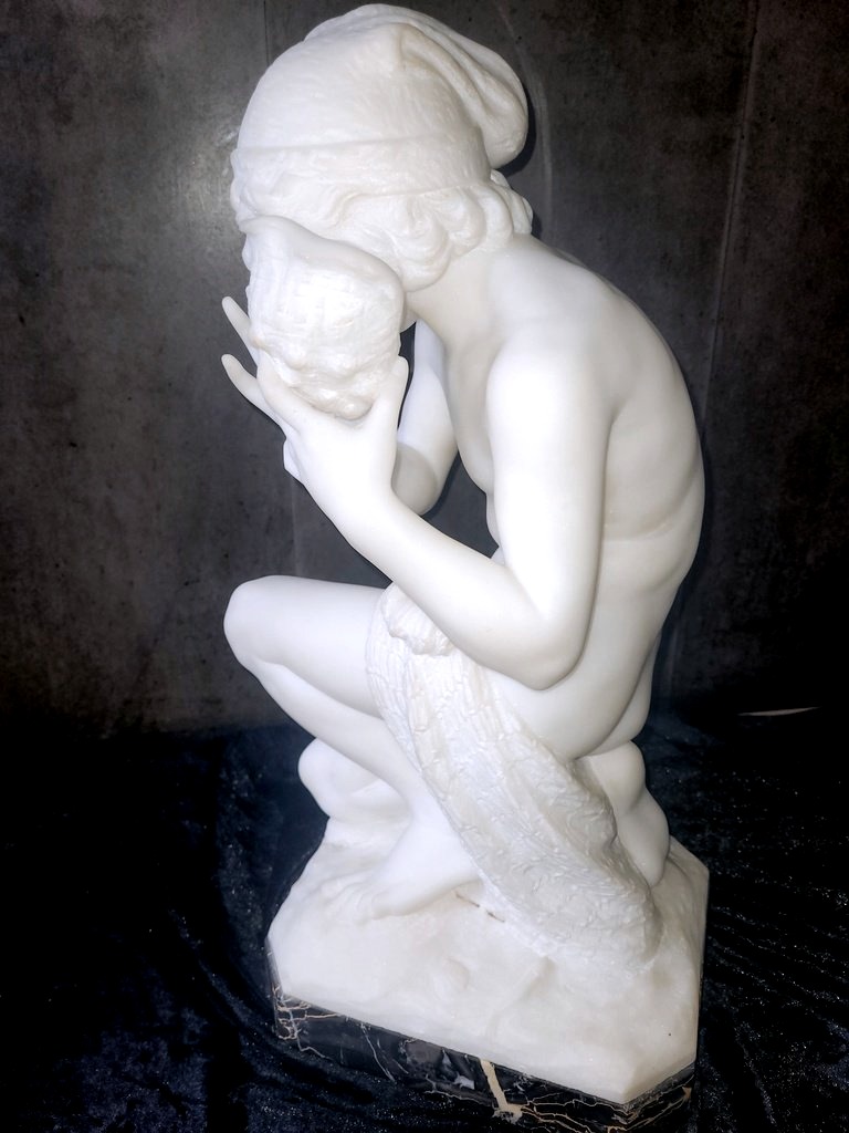 Sculpture d'après Carpeaux en Marbre "Le Petit Pêcheur Napolitain" signée PUGI -Ht46 cm - XIXe -photo-1