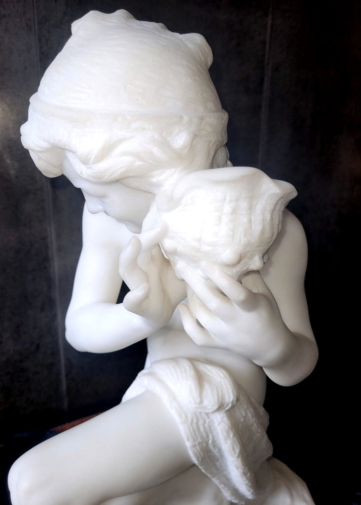 Sculpture d'après Carpeaux en Marbre "Le Petit Pêcheur Napolitain" signée PUGI -Ht46 cm - XIXe -photo-2