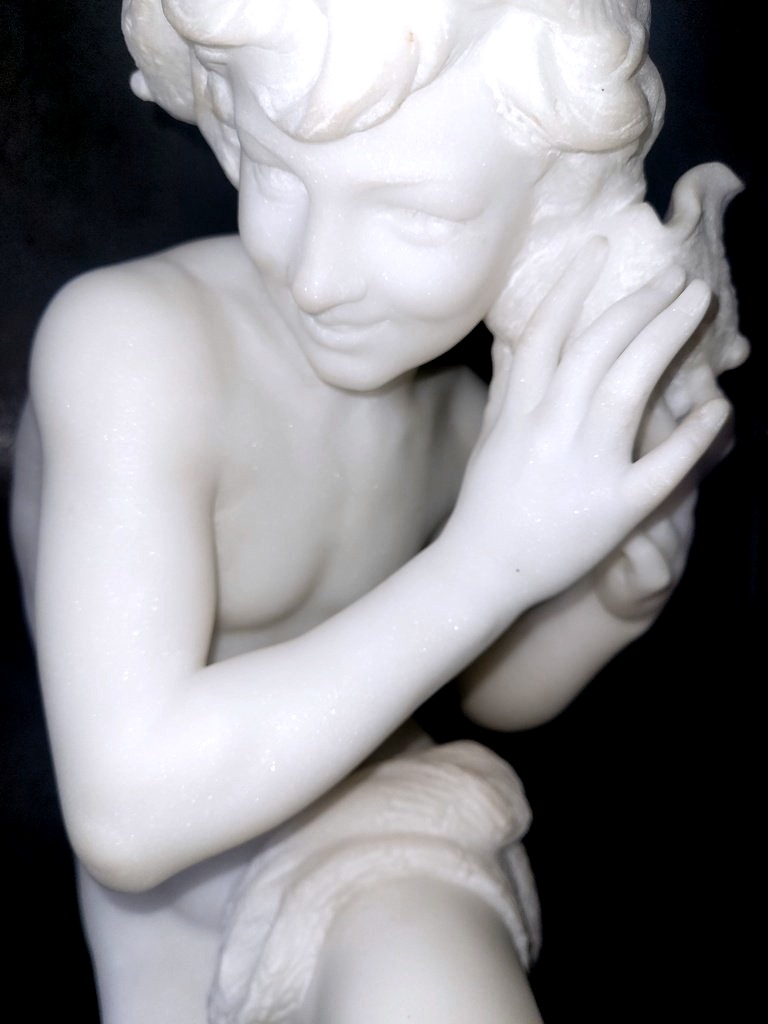 Sculpture d'après Carpeaux en Marbre "Le Petit Pêcheur Napolitain" signée PUGI -Ht46 cm - XIXe -photo-3