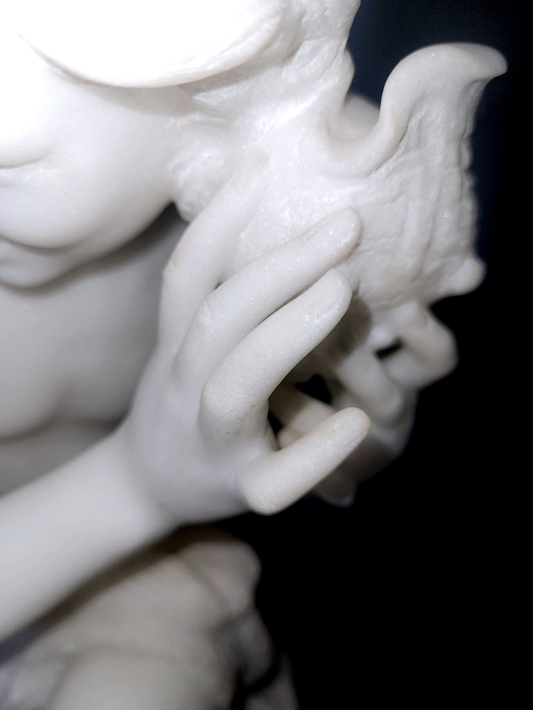 Sculpture d'après Carpeaux en Marbre "Le Petit Pêcheur Napolitain" signée PUGI -Ht46 cm - XIXe -photo-4