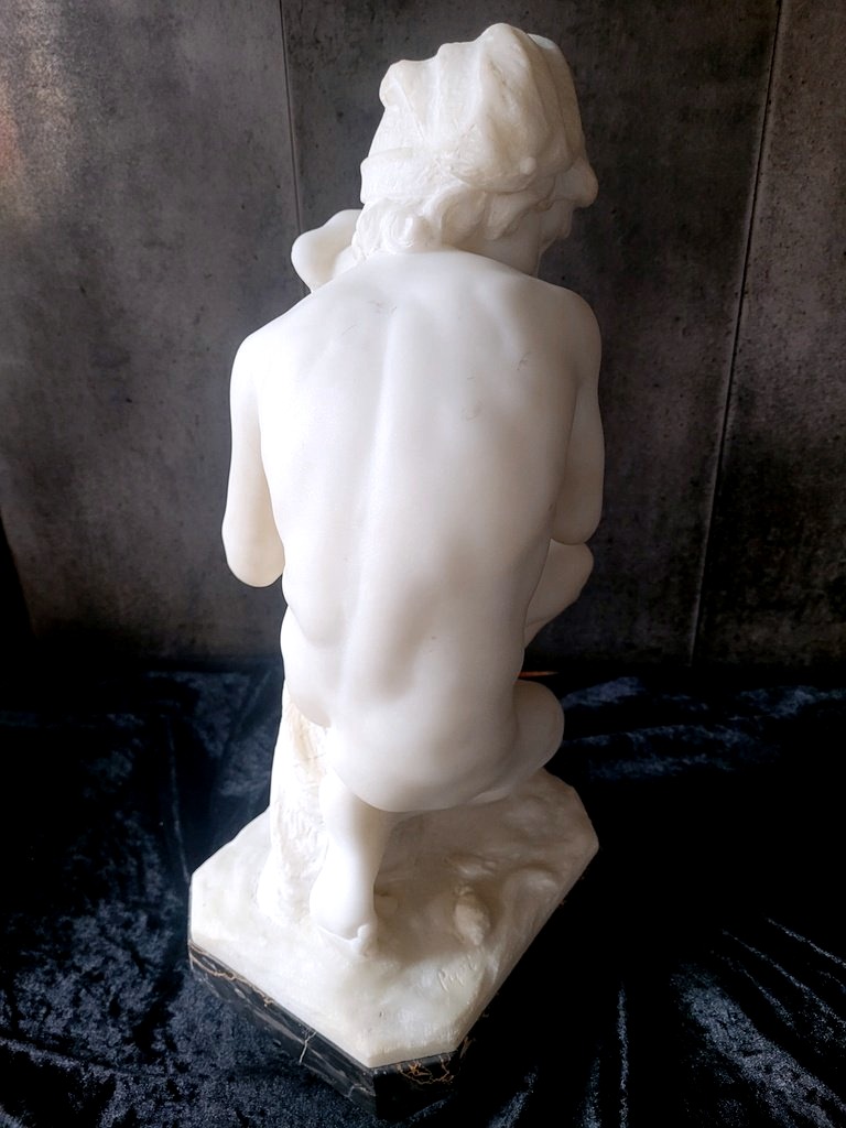 Sculpture d'après Carpeaux en Marbre "Le Petit Pêcheur Napolitain" signée PUGI -Ht46 cm - XIXe -photo-5