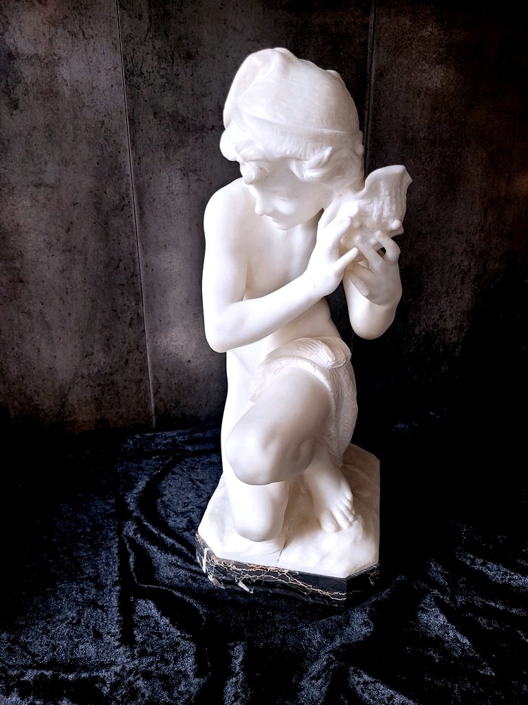 Sculpture d'après Carpeaux en Marbre "Le Petit Pêcheur Napolitain" signée PUGI -Ht46 cm - XIXe 