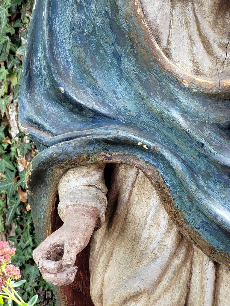 Grande "Vierge à l'enfant " en bois sculpté polychrome - Epoque Fin XVIIIe Début XIXe Siècle-photo-4