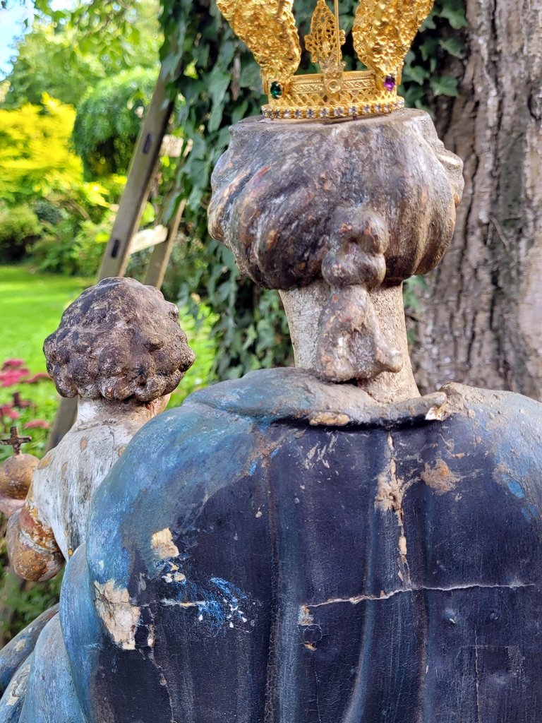 Grande "Vierge à l'enfant " en bois sculpté polychrome - Epoque Fin XVIIIe Début XIXe Siècle-photo-5