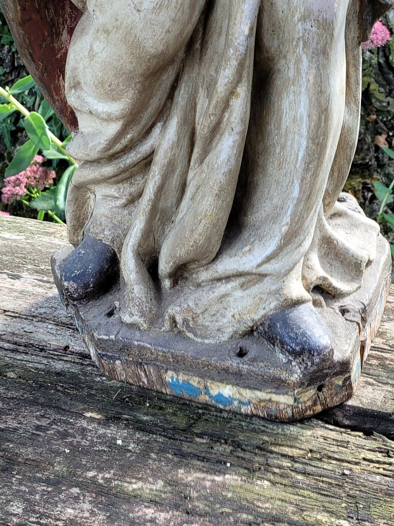 Grande "Vierge à l'enfant " en bois sculpté polychrome - Epoque Fin XVIIIe Début XIXe Siècle-photo-6