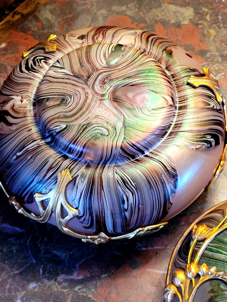 Vintage "art Nouveau" Candy Dish Made Of Iridescent Glass By Loetz Glassworks  -photo-7