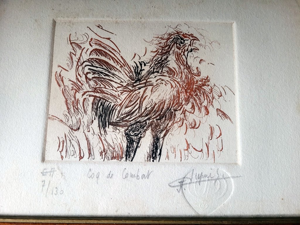 " Coq de Combat "  Estampe Originale de Jean DUPUIS -photo-2