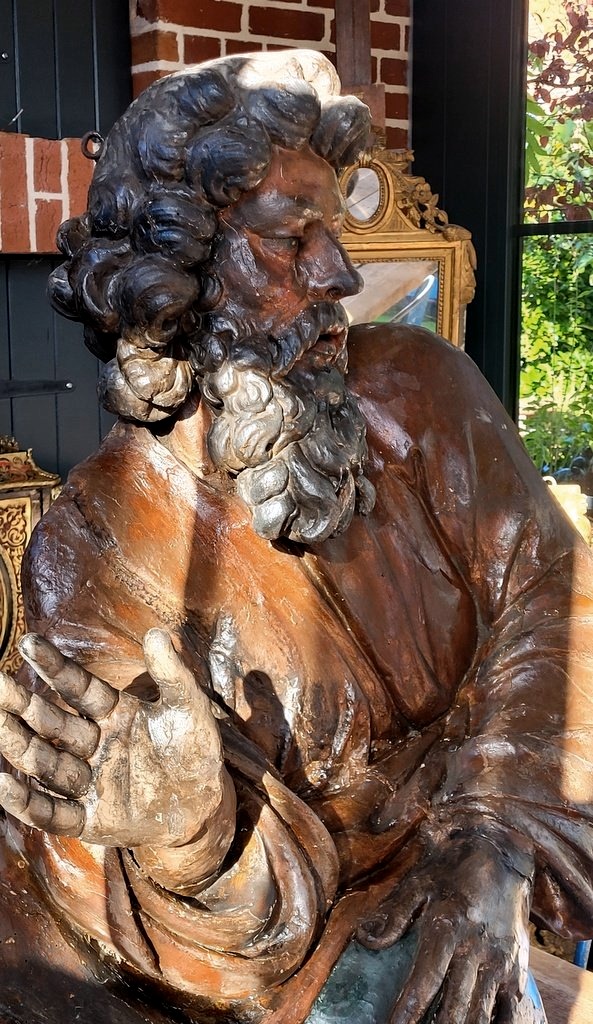 " Dieu le Père "  Grande Sculpture en bois polychrome datant du  17e Siècle-photo-2