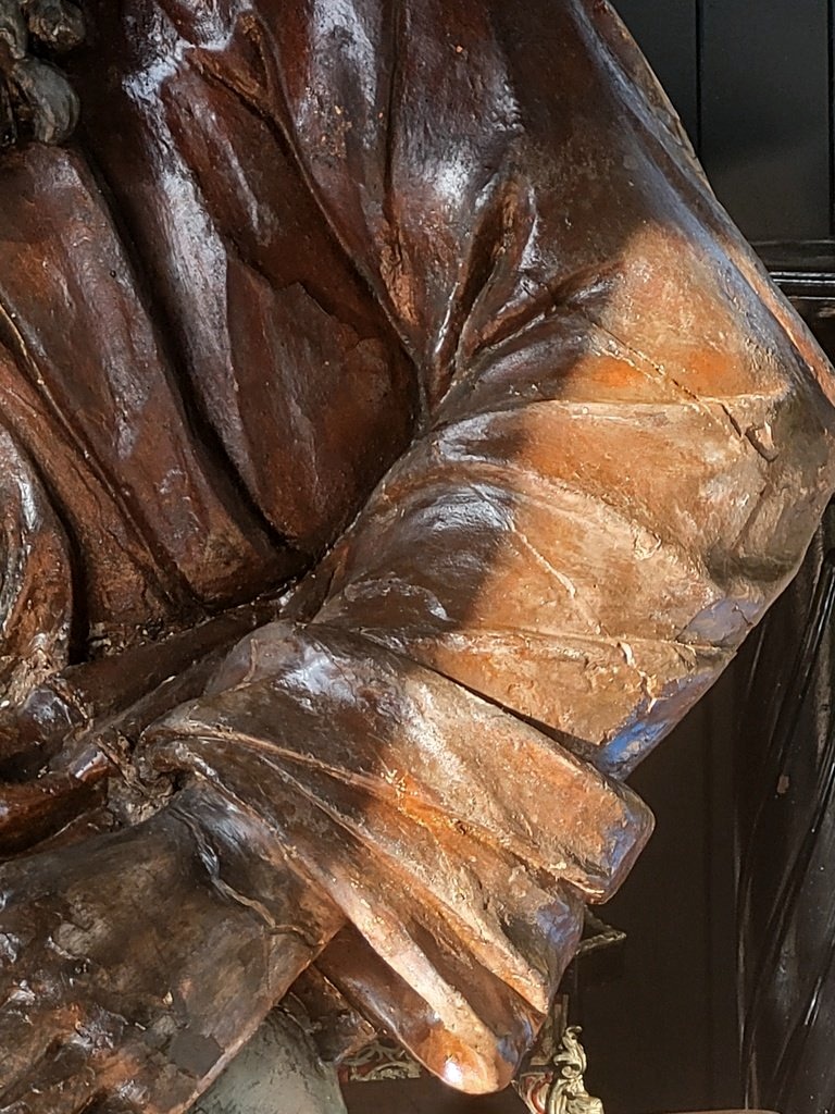 " Dieu le Père "  Grande Sculpture en bois polychrome datant du  17e Siècle-photo-3