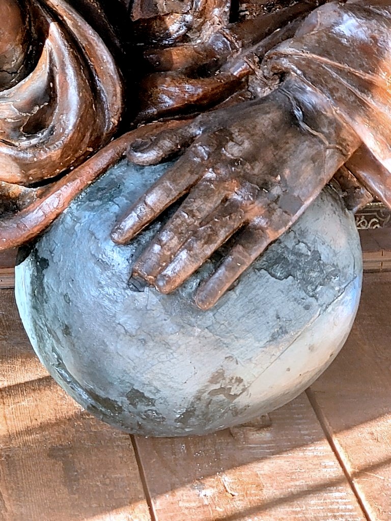 " Dieu le Père "  Grande Sculpture en bois polychrome datant du  17e Siècle-photo-4