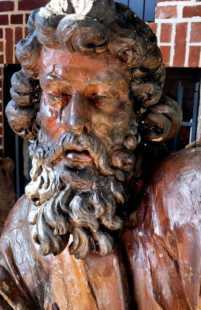 " Dieu le Père "  Grande Sculpture en bois polychrome datant du  17e Siècle-photo-3