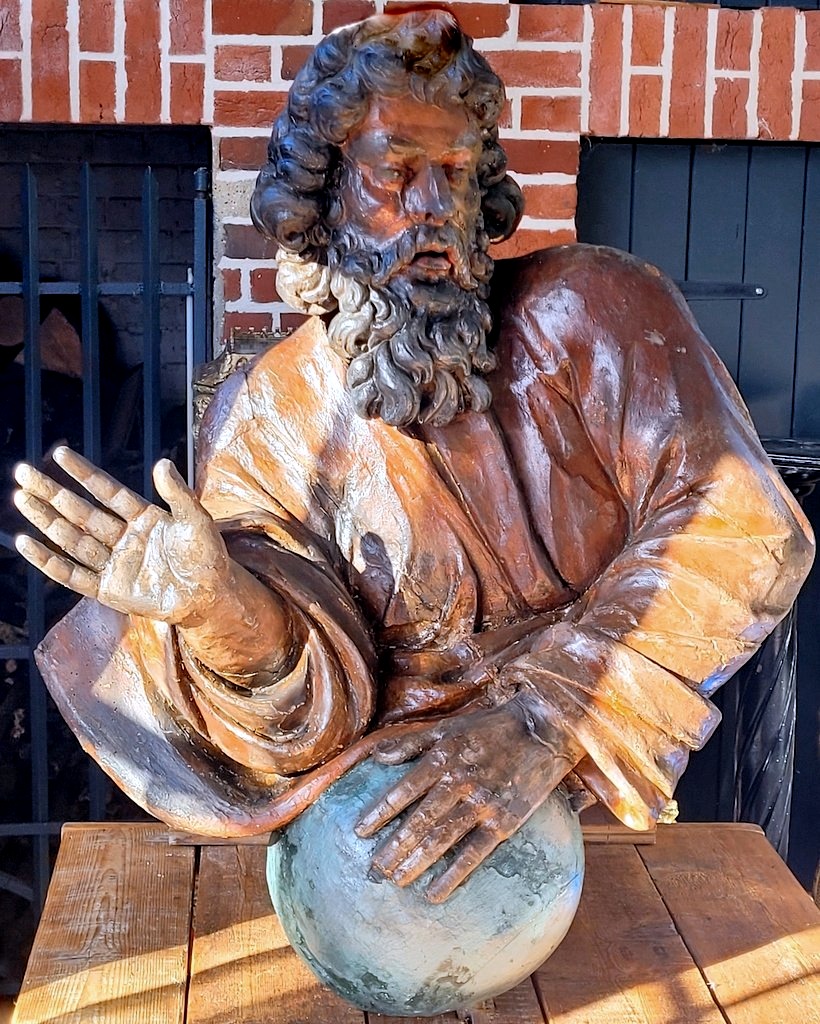 " Dieu le Père "  Grande Sculpture en bois polychrome datant du  17e Siècle