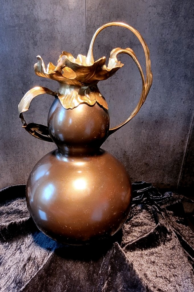 Art nouveau " Vase Coloquinte "  Décors en Bronze  - XIXe Siècle - Ht 34.5cm -photo-4
