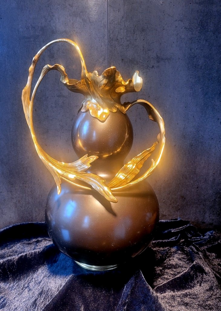 Art nouveau " Vase Coloquinte "  Décors en Bronze  - XIXe Siècle - Ht 34.5cm 