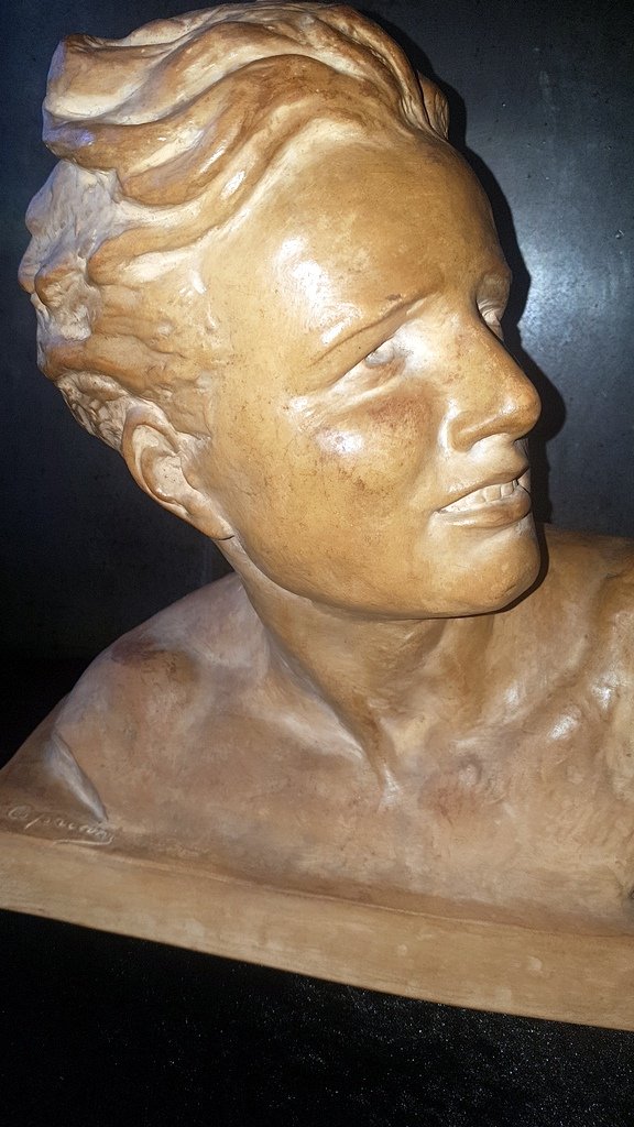 &quot; Buste d&#039; Homme en Terre Cuite &quot; Sculpture sign&eacute;e Cipriani . Epoque Art D&eacute;co