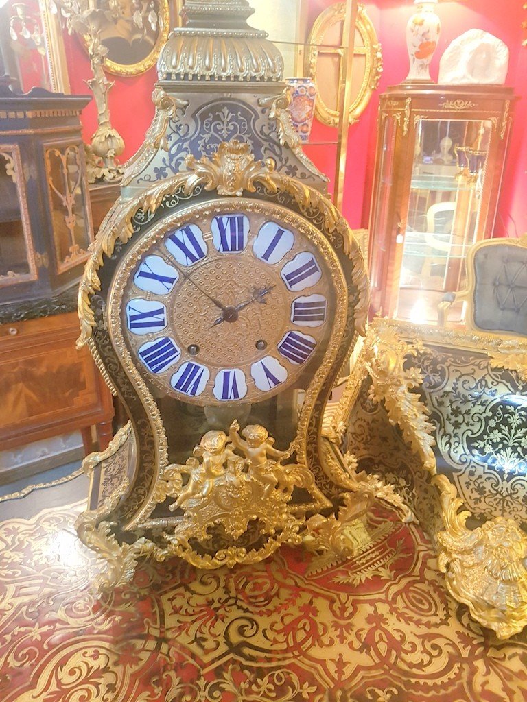  &quot; Grand Cartel &quot; et sa Console . Epoque Louis XIV sign&eacute; J. GOU &agrave; Paris - Marqueterie Boulle -Ecaille brune .XVIIe Si&egrave;cle-photo-2