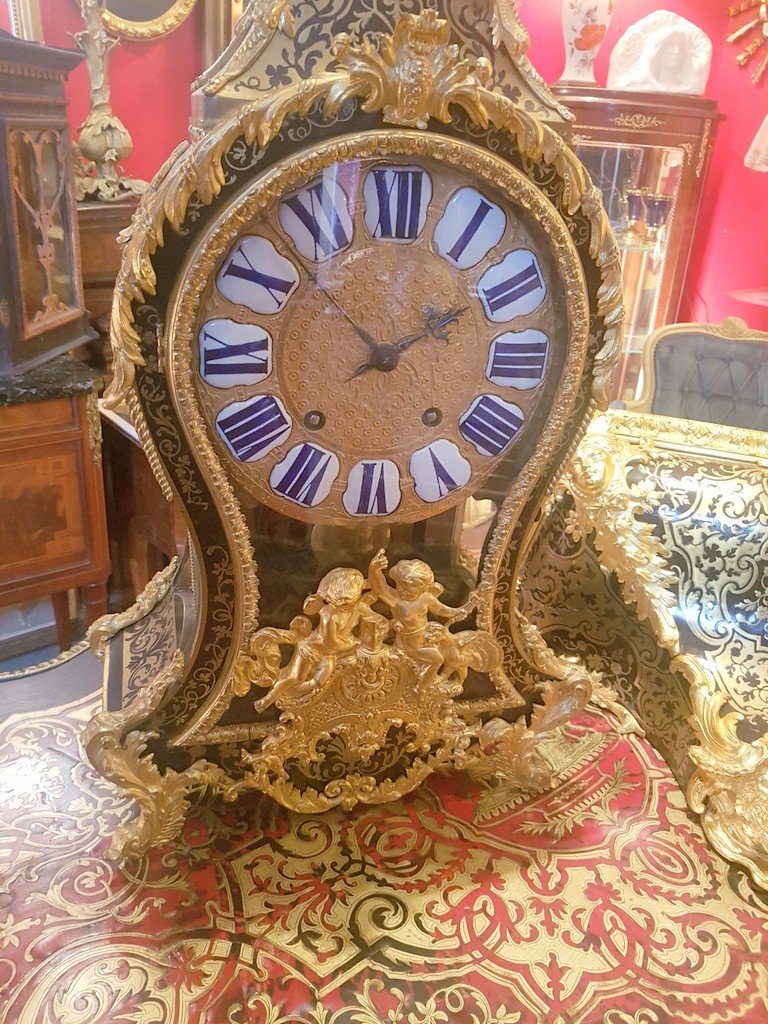  &quot; Grand Cartel &quot; et sa Console . Epoque Louis XIV sign&eacute; J. GOU &agrave; Paris - Marqueterie Boulle -Ecaille brune .XVIIe Si&egrave;cle-photo-1