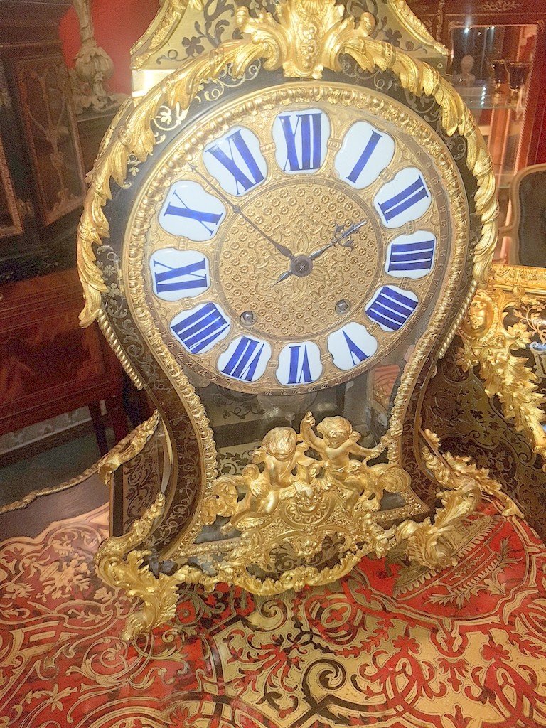  &quot; Grand Cartel &quot; et sa Console . Epoque Louis XIV sign&eacute; J. GOU &agrave; Paris - Marqueterie Boulle -Ecaille brune .XVIIe Si&egrave;cle-photo-4