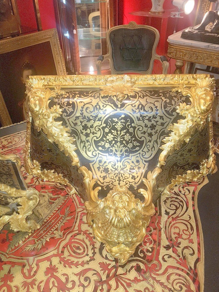  &quot; Grand Cartel &quot; et sa Console . Epoque Louis XIV sign&eacute; J. GOU &agrave; Paris - Marqueterie Boulle -Ecaille brune .XVIIe Si&egrave;cle-photo-5