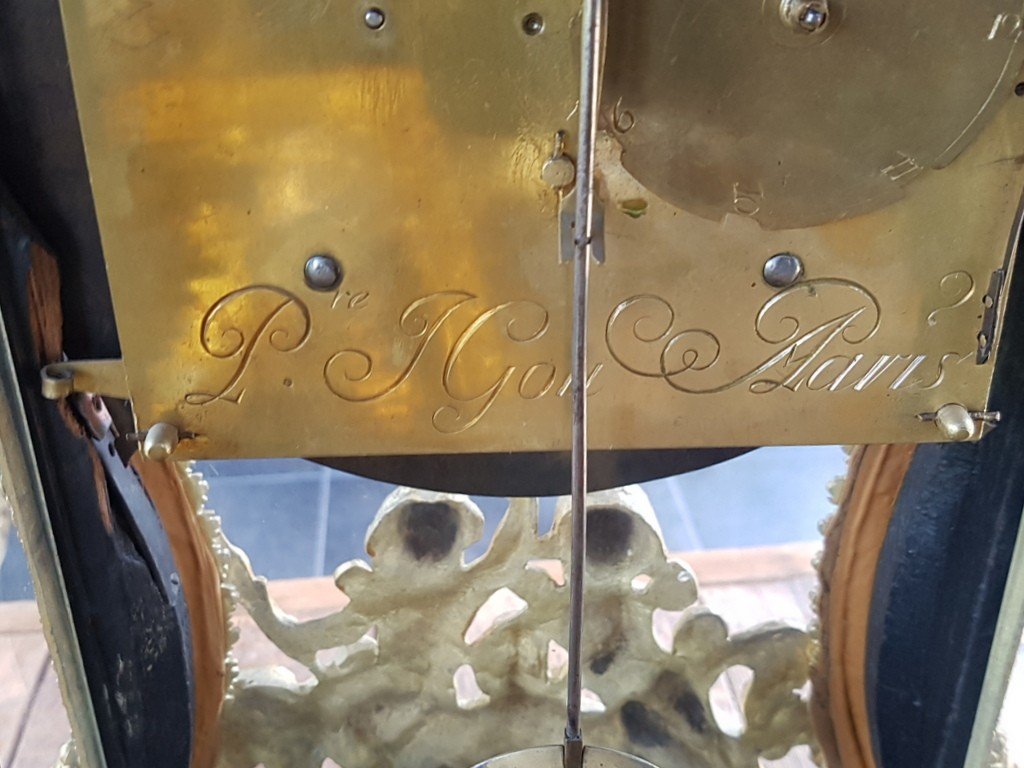  &quot; Grand Cartel &quot; et sa Console . Epoque Louis XIV sign&eacute; J. GOU &agrave; Paris - Marqueterie Boulle -Ecaille brune .XVIIe Si&egrave;cle-photo-8