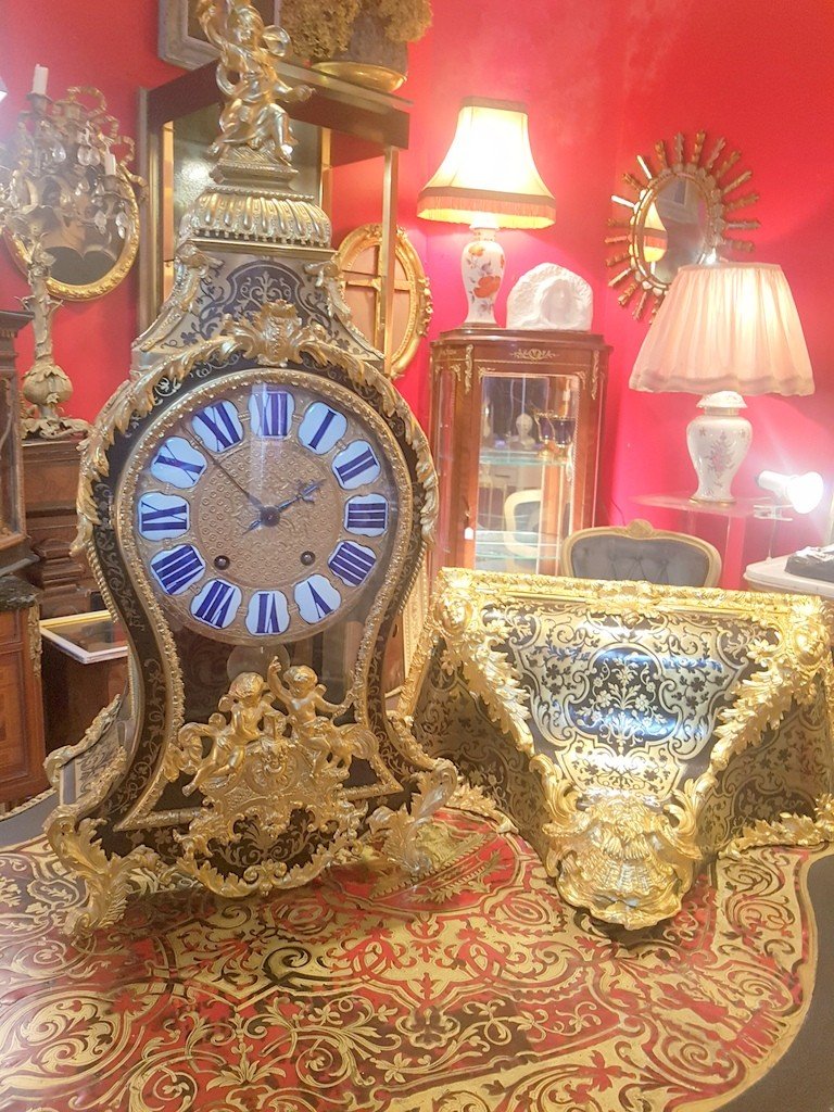  &quot; Grand Cartel &quot; et sa Console . Epoque Louis XIV sign&eacute; J. GOU &agrave; Paris - Marqueterie Boulle -Ecaille brune .XVIIe Si&egrave;cle