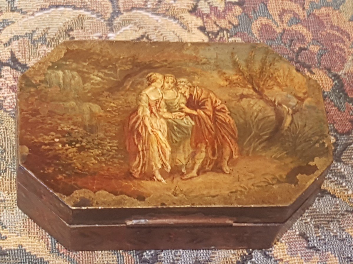  Tabati&egrave;re  en Cuivre peint &quot; Diseur de bonne aventure&quot;  Epoque Louis XVI - XVIIIe Si&egrave;cle .-photo-3
