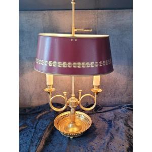 Bouillotte Lamp "hunting Horns" With 2 Flames - Empire Style