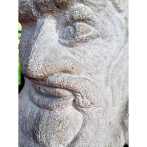 "bearded Man With Horn" Stone Sculpture Signed Jan - 1950s