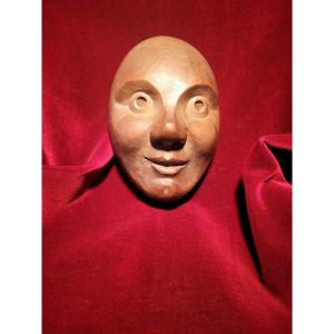  “noh” Theater Mask In Carved Wood - 19th Century