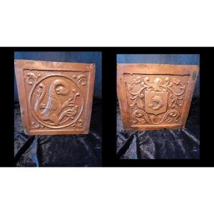 Pair Of Stamped Copper Plaques With Heraldic Decorations - Late 18th Century - Early 19th Century