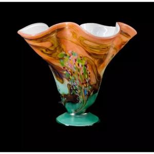 Raymond Branle "cup Lamp" In Shaded Polychrome Glass Signed - 20th Century