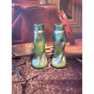  Paire de Vases en Verre iris&eacute; de LOETZ - Epoque Art Nouveau 