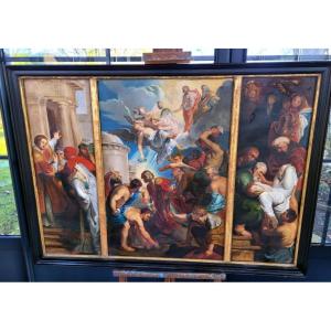  Triptyque du XVIIIe Si&egrave;cle &quot; Martyre de Saint Etienne &quot; d&#039;apr&egrave;s Pierre Paul Rubens (1577-1640)