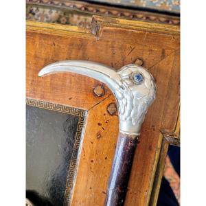 Silver "woodcock Knob" Cane - 19th Century 
