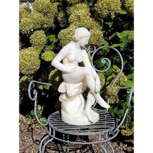 Large Carrara Marble Sculpture "the Seated Bather" By Falconnet And Barbedienne Signed.