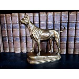 Antoine Louis Barye "the Doberman" Bronze With Gilt Patina, Signed On The Base - 19th Century
