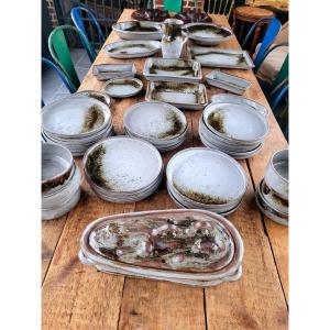  Service en Grès de 43 Pièces  Signé  "ACTH  "Thierry Chantal Robert "  Années 70 