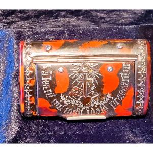 Freemasonry "tobacco Box" In Tortoiseshell With Silver & Mother-of-pearl Inlays - 18th Century