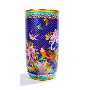 Large Cloisonné Bronze Vase With Floral Decorations With Butterflies And Pheasants - 20th Century China