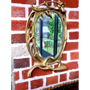 "art Nouveau" Gilded Mirror Signed By A. Lesueux With The Foundry's Stamp.