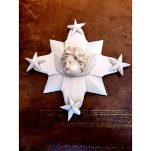 Angelot sur Croix de Baptême sculptée - XIXe Siècle 