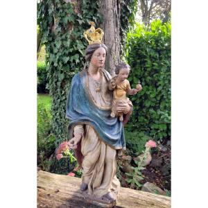 Large "madonna And Child" Carved From Polychrome Wood - Late 18th To Early 19th Century