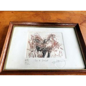 " Coq de Combat " Estampe Originale de Jean DUPUIS