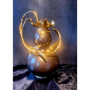 Art nouveau " Vase Coloquinte " Décors en Bronze - XIXe Siècle - Ht 34.5cm