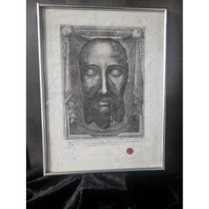 "the Holy Face Of Jesus Christ" Authentic 19th-century Framed Fabric Print