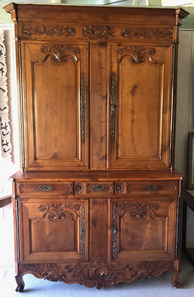 2-part Carved Cherry Wood Sideboard