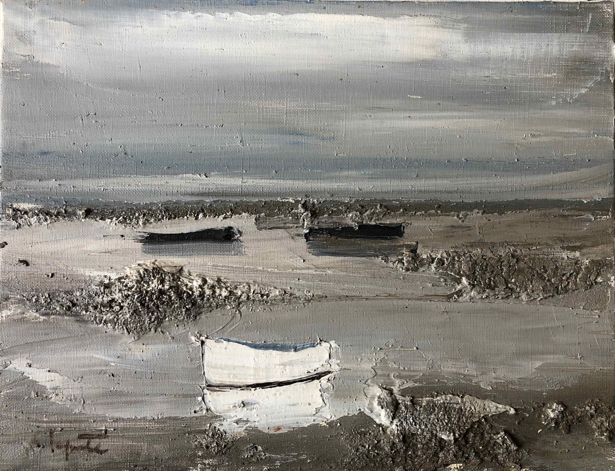 Barques à marée basse par georges Laporte (1926-2000) 