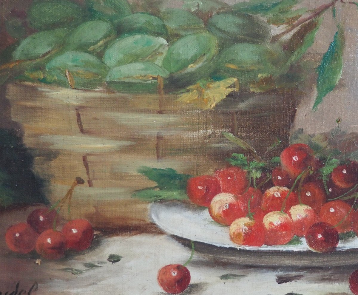 Nature morte aux cerises et amandes attribué à Roybet.-photo-2