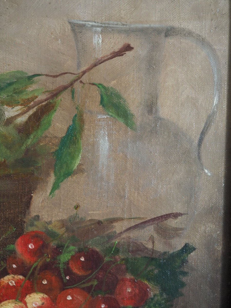 Nature morte aux cerises et amandes attribué à Roybet.-photo-4